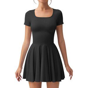 Women's Mini Dress Ruffle Hem Summer Short Sleeve with Shorts Casual